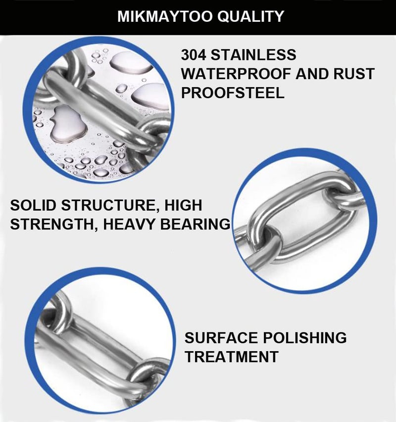 MIKMAYTOO 2 PCS Heavy Duty Stainless Steel Chain 550LB Capacity for Punching Bags Hanging Chair Hammocks Swing Trapeze Yoga (20  4MM-2 PCS) - Image 2